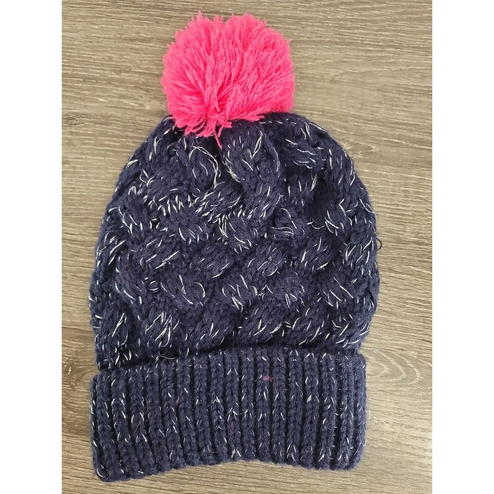 Dallas Cowboys Womens Knit Beanie Hat Navy Blue Pink Pom Pom Metallic‎ Thread